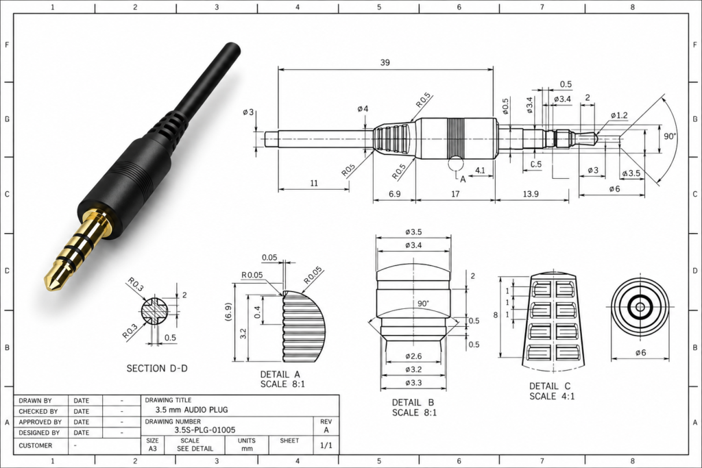 Cable Connector Engineering Drawing and Dimensions