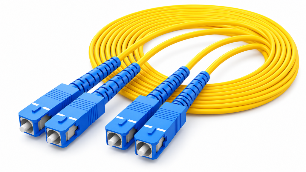 Yellow Fiber Optic Patch Cable with Blue Connectors