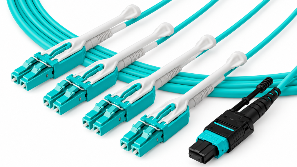 Turquoise Fiber Optic Patch Cables with Protective Connectors