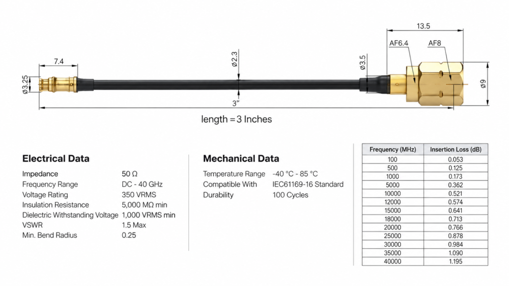 Cable Assembly Mechanical Dimensions and Technical Drawing