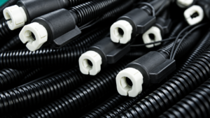 Industrial Cable with Protective Corrugated Tubing and Connectors