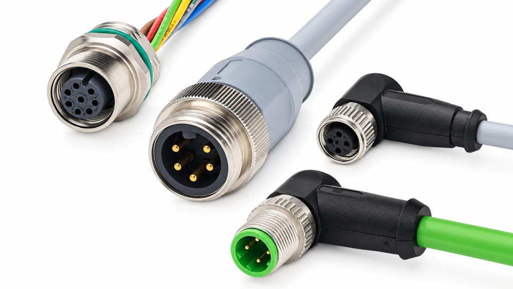 M12 Circular Connectors with Gray and Green Cable