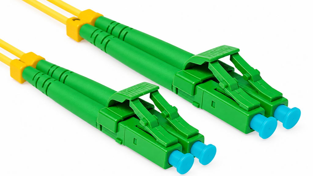 Green Fiber Optic Connectors with Protective Caps